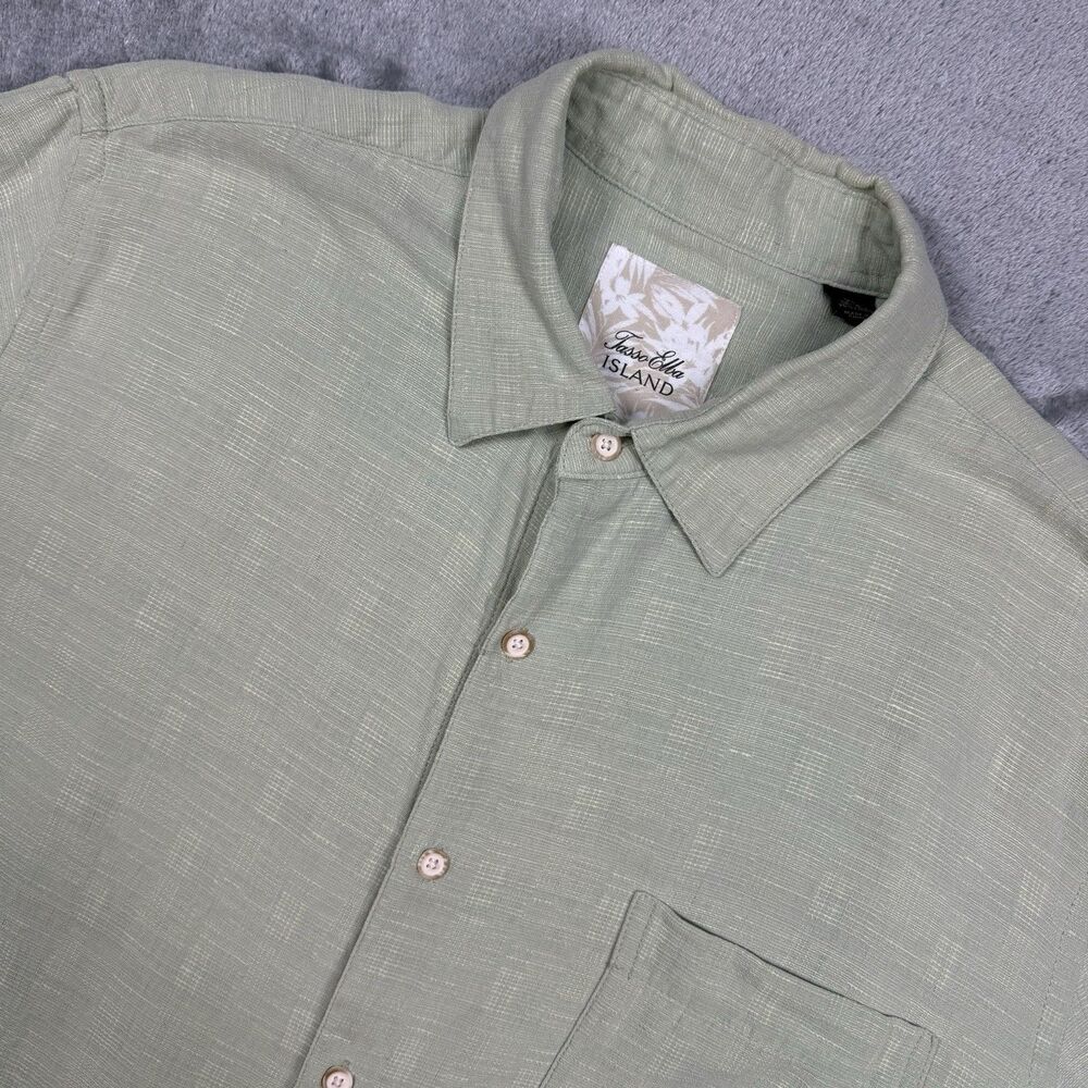 Tasso Elba Island Shirt Men’s XL Green Silk Linen Blend Button Up Resort Beach